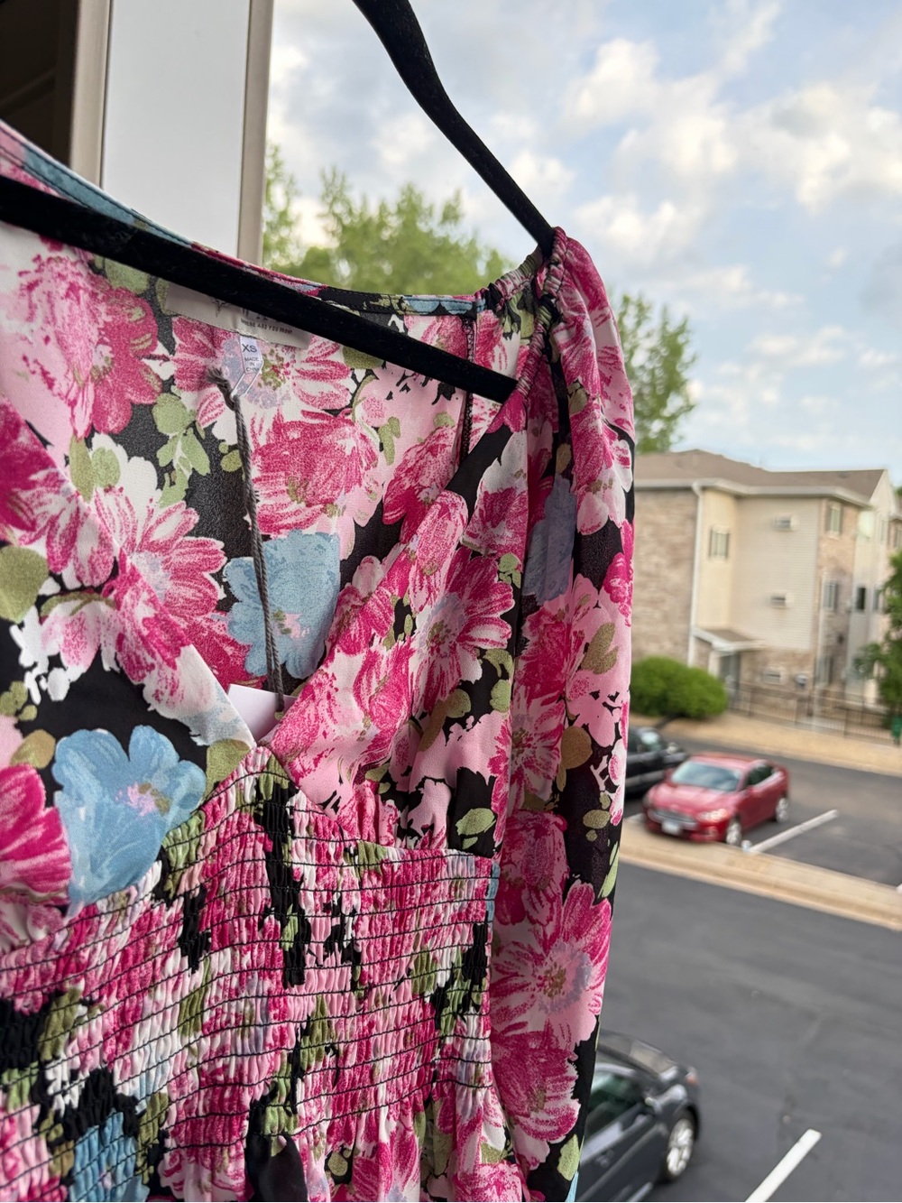 🆕🌺WAYF Floral Smocked Peplum Blouse XS Pink Blue Black Romantic Cottagecore Top - Picture 10 of 15